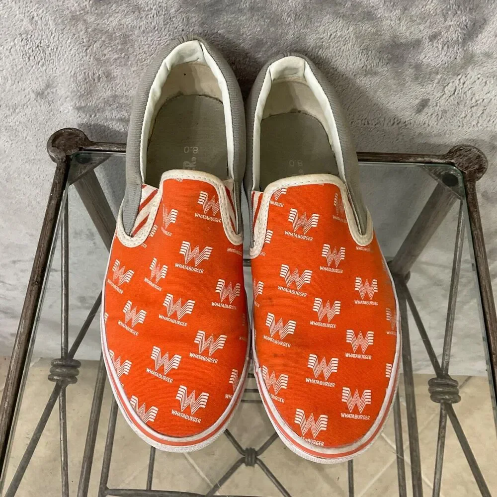 Whataburger Logo Canvas Slip On Shoes Sneakers Men's Size 8 Orange flying W